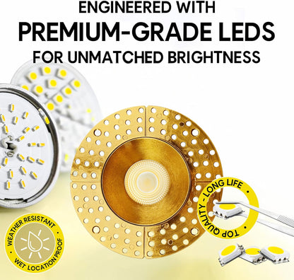 P-7114 3.5 inch Trimless Round Brushed Brass 15-9W, 1400-900 Lumens 5CCT Recessed Light