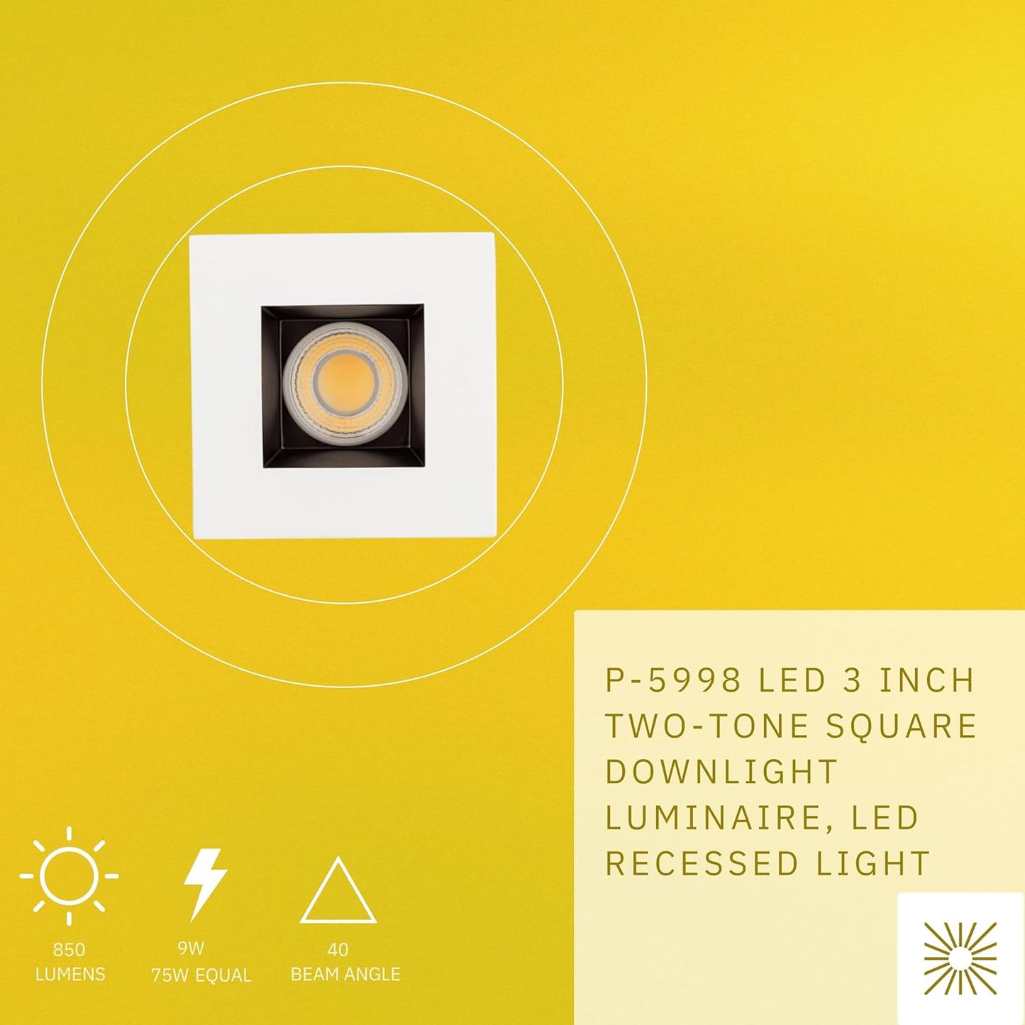 P-5998 3 Inch Two-Tone Square 9W 850 Lumens 5CCT Recessed Light