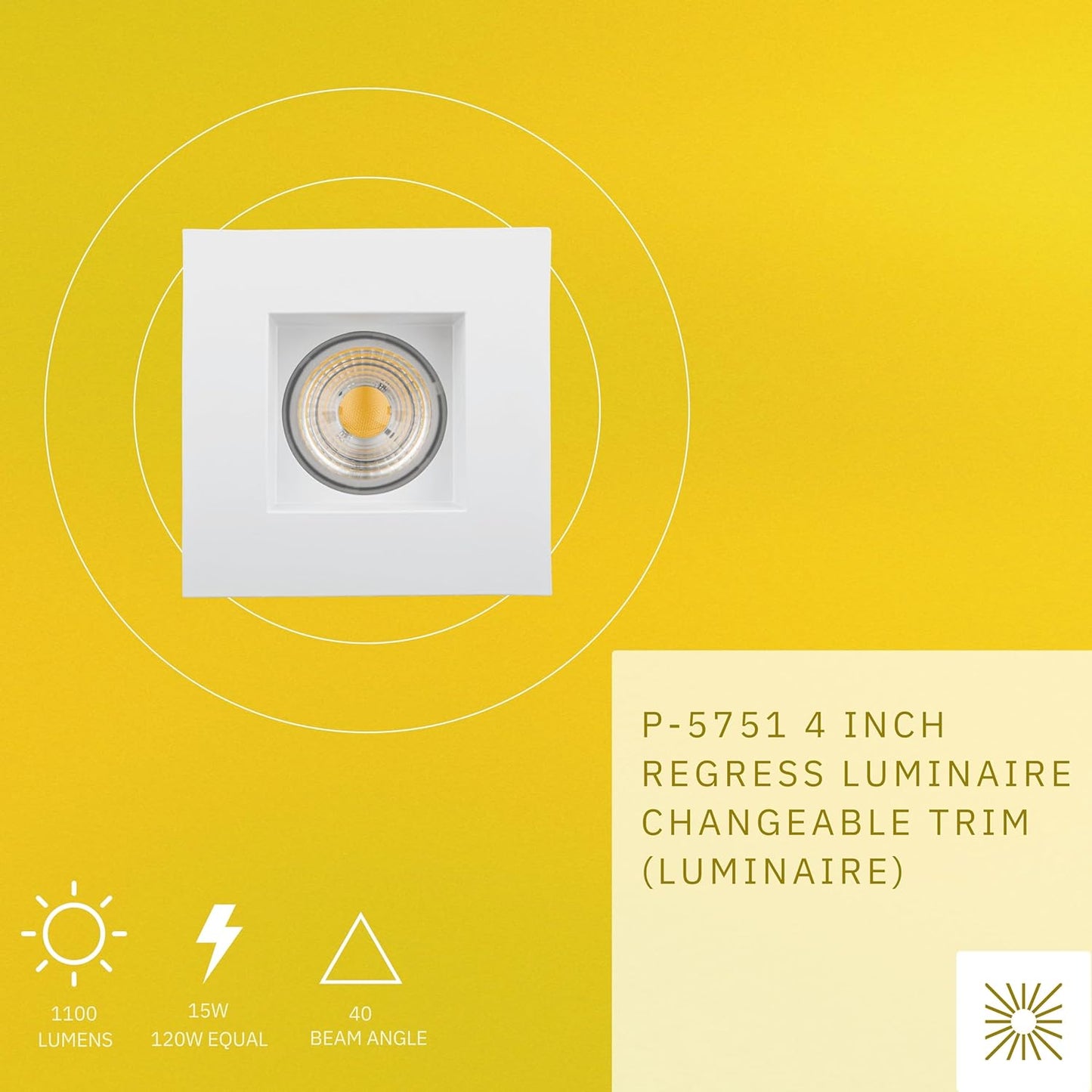 P-5751 4 Inch Square White Smooth 15W 1100 Lumens Soft White 27k Recessed Light