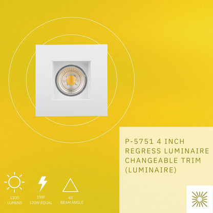 P-5751 4 Inch Square White Smooth 15W 1100 Lumens Soft White 27k Recessed Light
