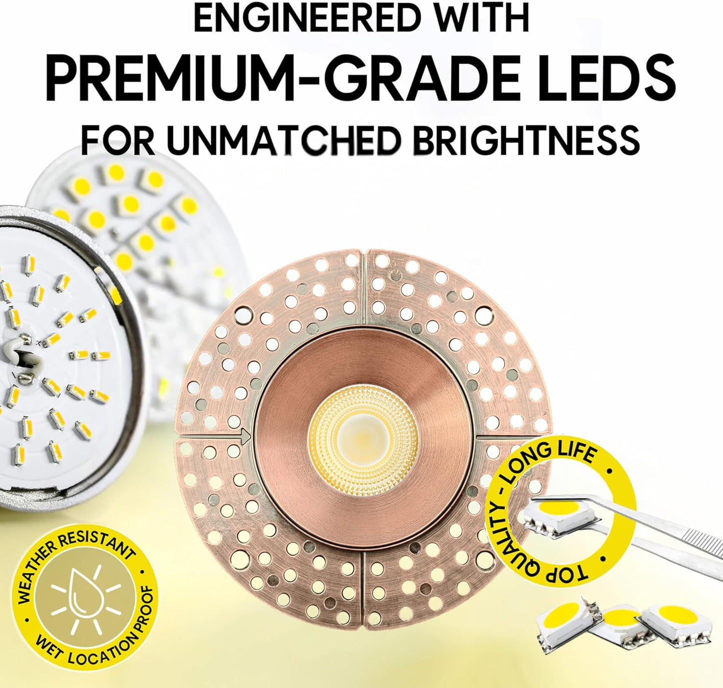P-7151 3.5 inch Trimless Round Brushed Copper HO 18-30W, 1700-2700 Lumens 5CCT Recessed Light