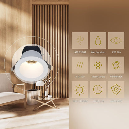 P-5827 4 InchRound Deep White Smooth 15W 1100 Lumen Warm White 3K Recessed Light
