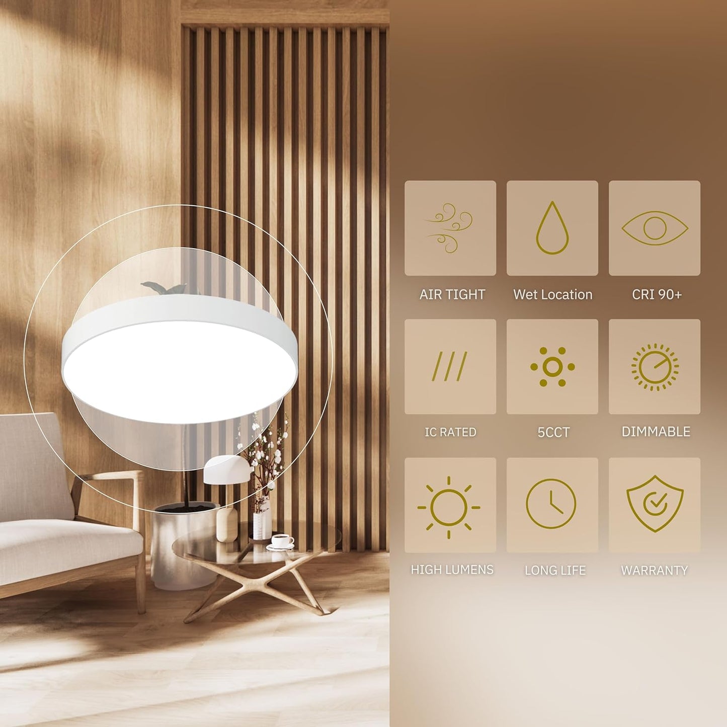 P-5719 9 Inch Edgeless Round White 18W 1550 Lumens 5CCT Surface Mount Disk Light