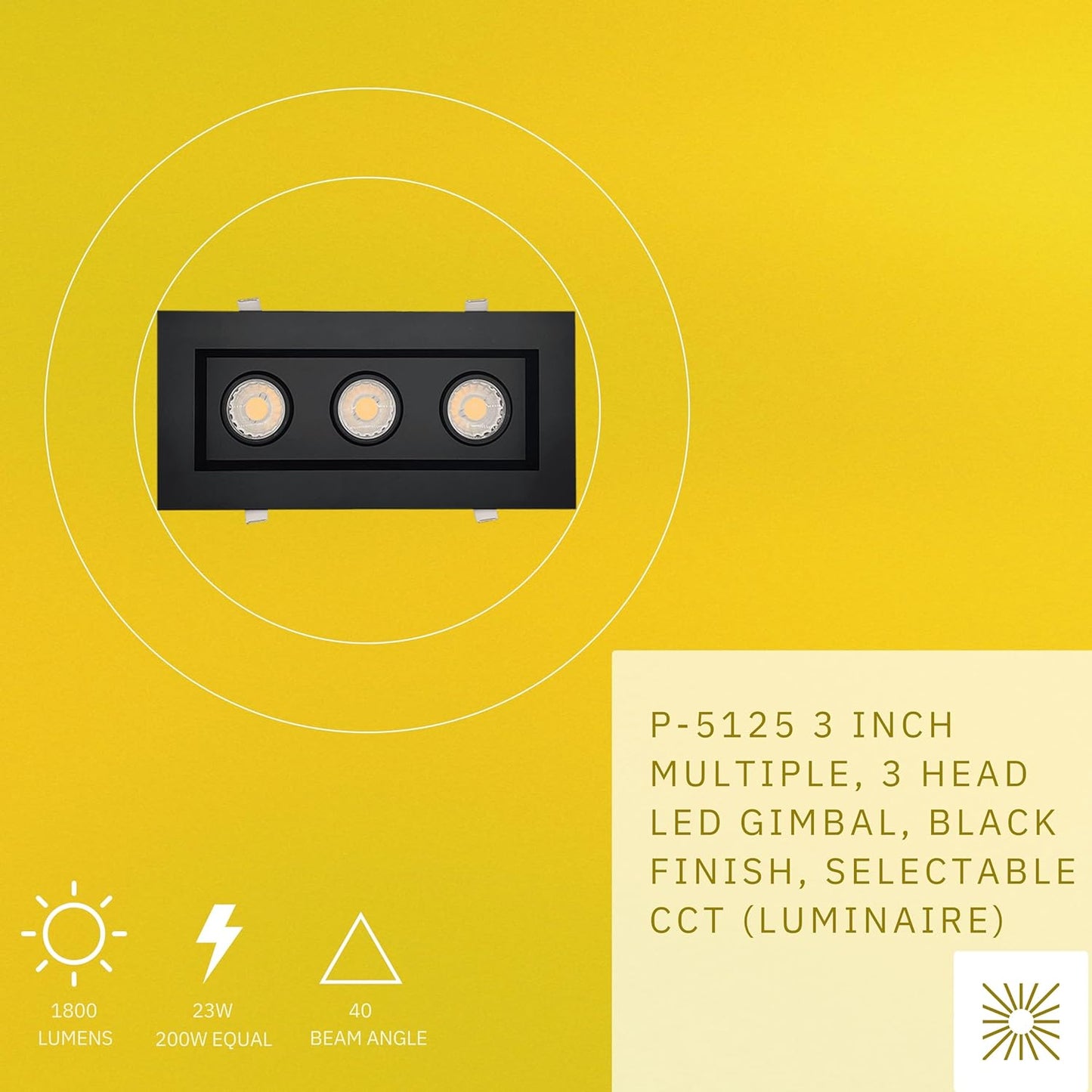 P-5125 3 Inch 3 Head Multiple Black 23W 1800 Lumens 5CCT Gimbal Light