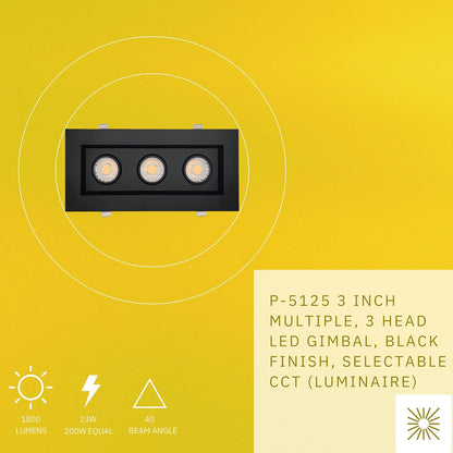 P-5125 3 Inch 3 Head Multiple Black 23W 1800 Lumens 5CCT Gimbal Light