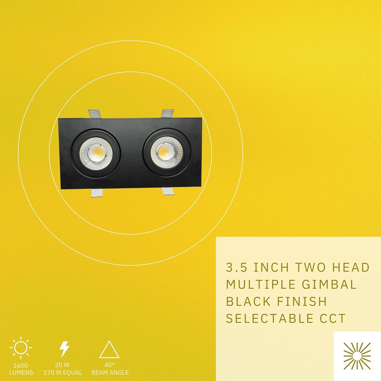 P-6556 3.5 Inch 2 Head Multiple Gimbal, Black Finish 20 Watts, 1600 Lumens 5CCT Recessed Light