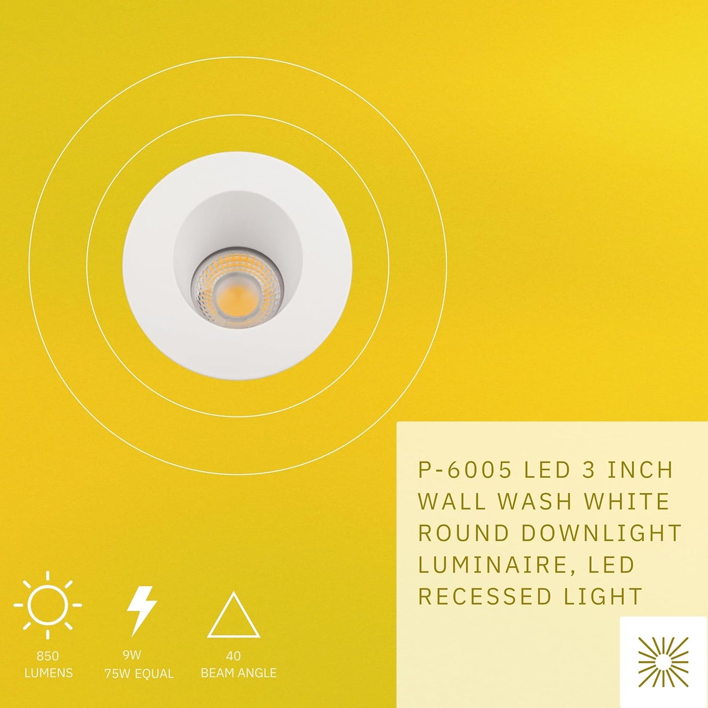 P-6005 3 Inch Wall Wash White Round 9W 850 Lumens 5CCT Recessed Light