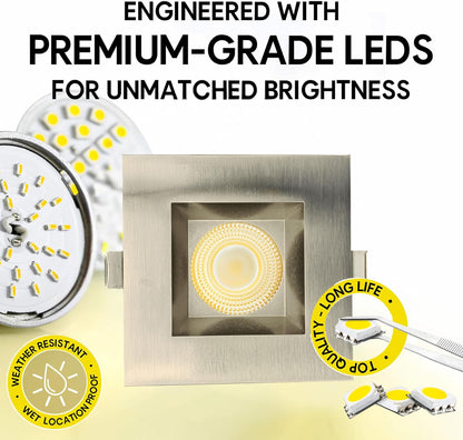 P-7131 3.5 inch Square Brushed Nickel 15-9W, 1400-900 Lumens 5CCT Recessed Light