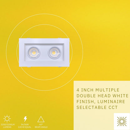 P-6612 4 Inch 2 Head Multiple Gimbal, 36 Watts, 3200 Lumens 5CCT Recessed Light
