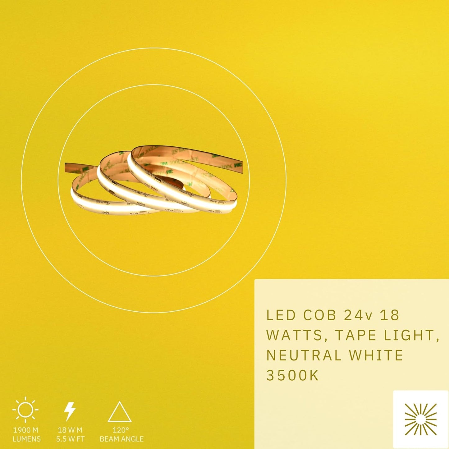 P-6398 COB LED Tape Light 18 WATTS, 579 Ft-1900 M Lumens Neutral White 3500k Strip Lights