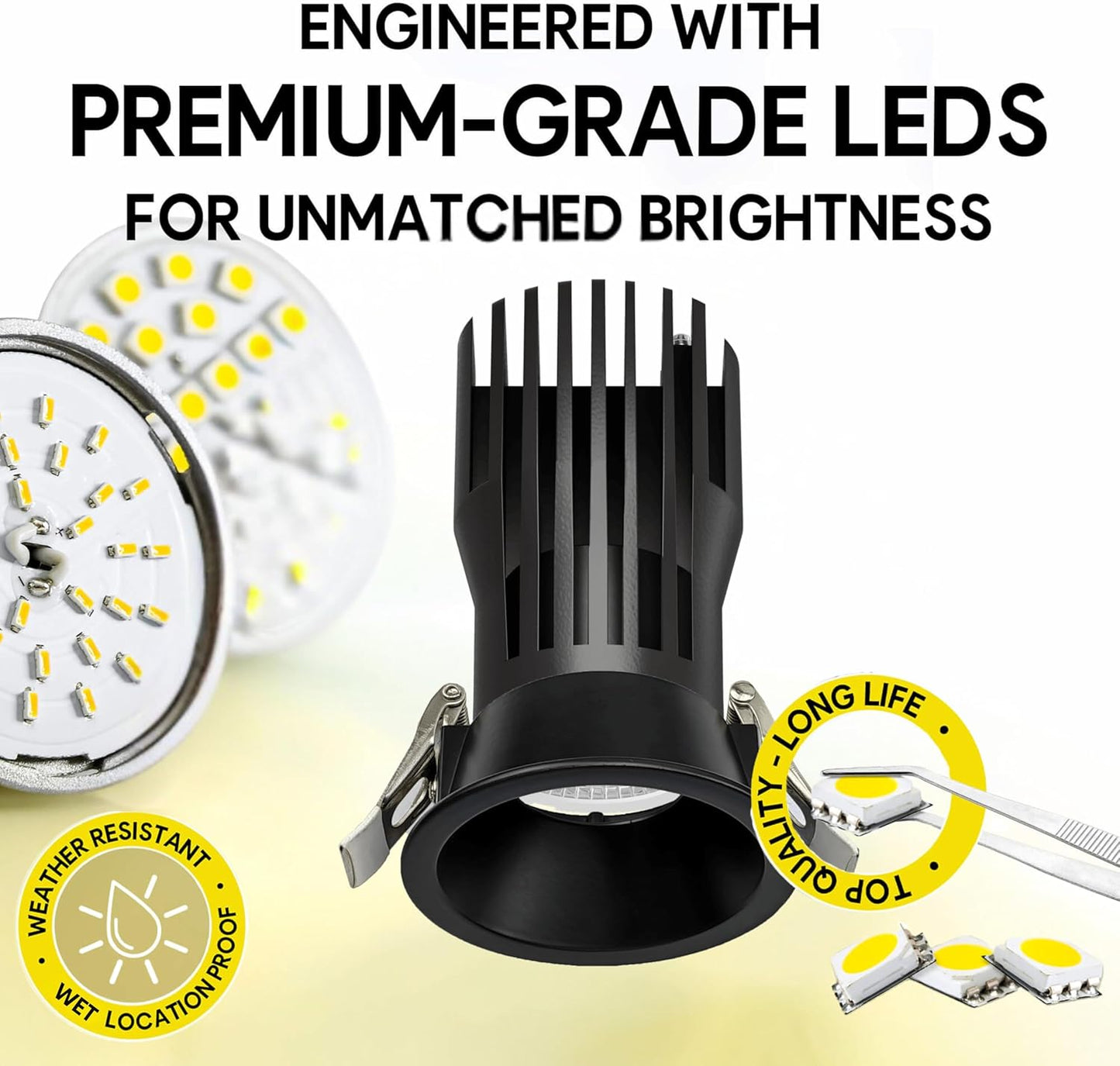 P-6961 3 inch Round Black Narrow Trim HO Downlight Luminaire 15W=175W, 1400 Lumens, 5CCT
