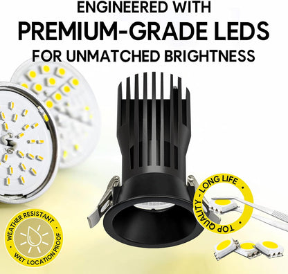 P-6961 3 inch Round Black Narrow Trim HO Downlight Luminaire 15W=175W, 1400 Lumens, 5CCT