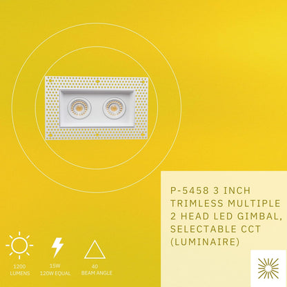 P-5458 3 Inch Trimless 2 Head White 15W 1200 Lumens 5CCT Gimbal Light