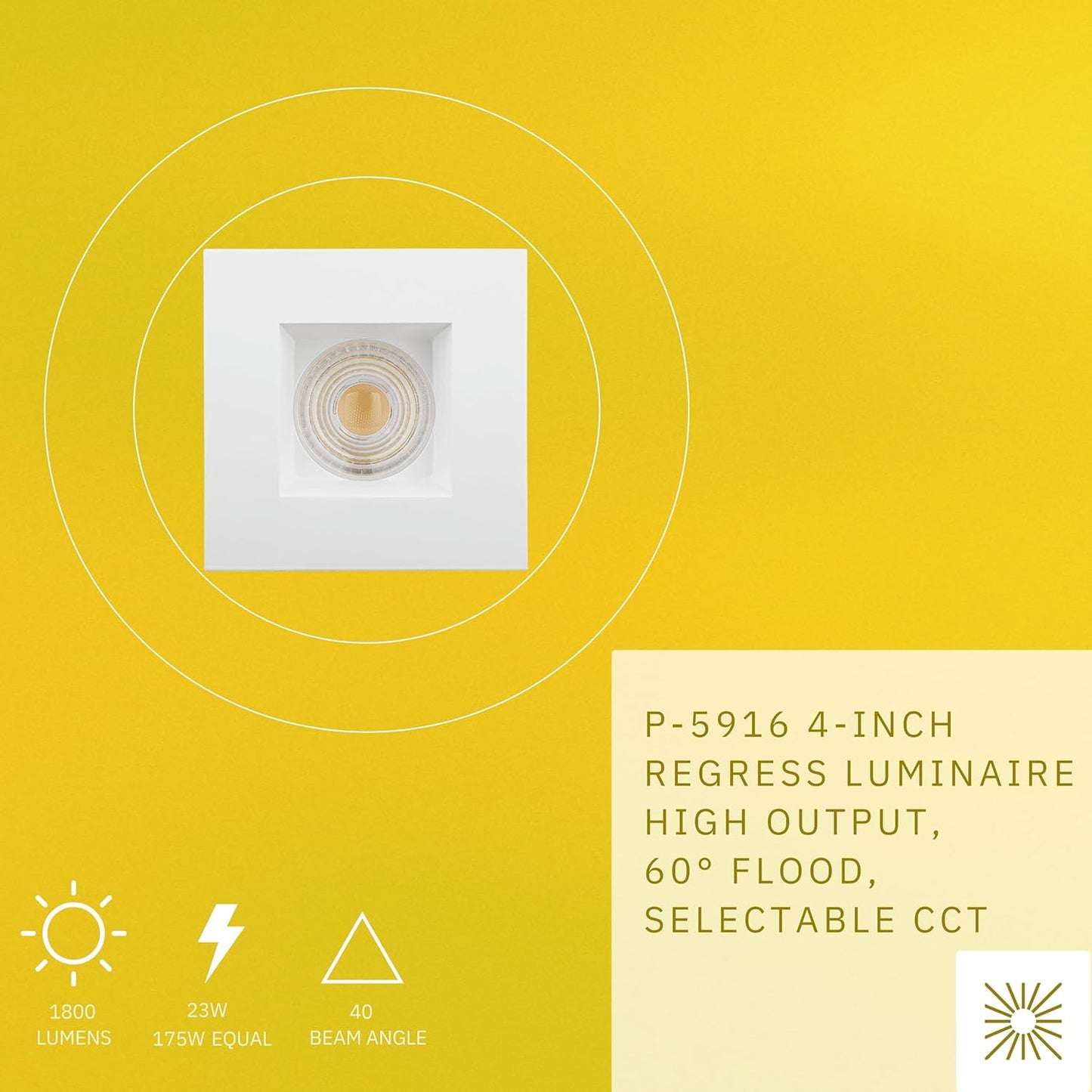 P-5916 4 Inch Square White Baffle 23W 1800 Lumens 5CCT Recessed Light