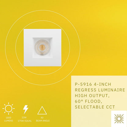 P-5916 4 Inch Square White Baffle 23W 1800 Lumens 5CCT Recessed Light