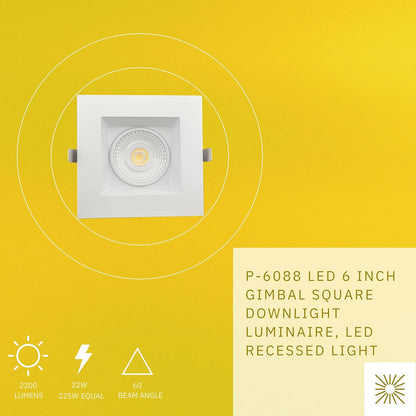P-6088 6 Inch Square White 22W 2200 Lumens 5CCT Gimbal Light