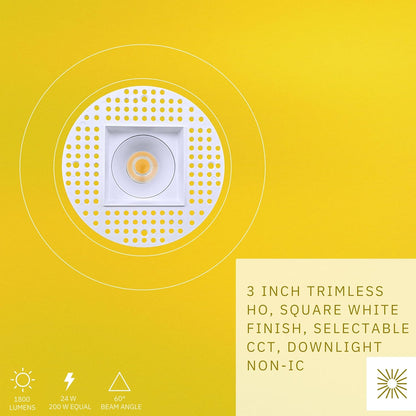 P-6372 3 Inch Trimless Square White 24W 1800 Lumens 5CCT Recessed Light