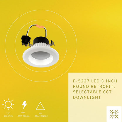 P-5227 3 Inch Round White 9W 700 Lumens 5CCT Retrofit Light