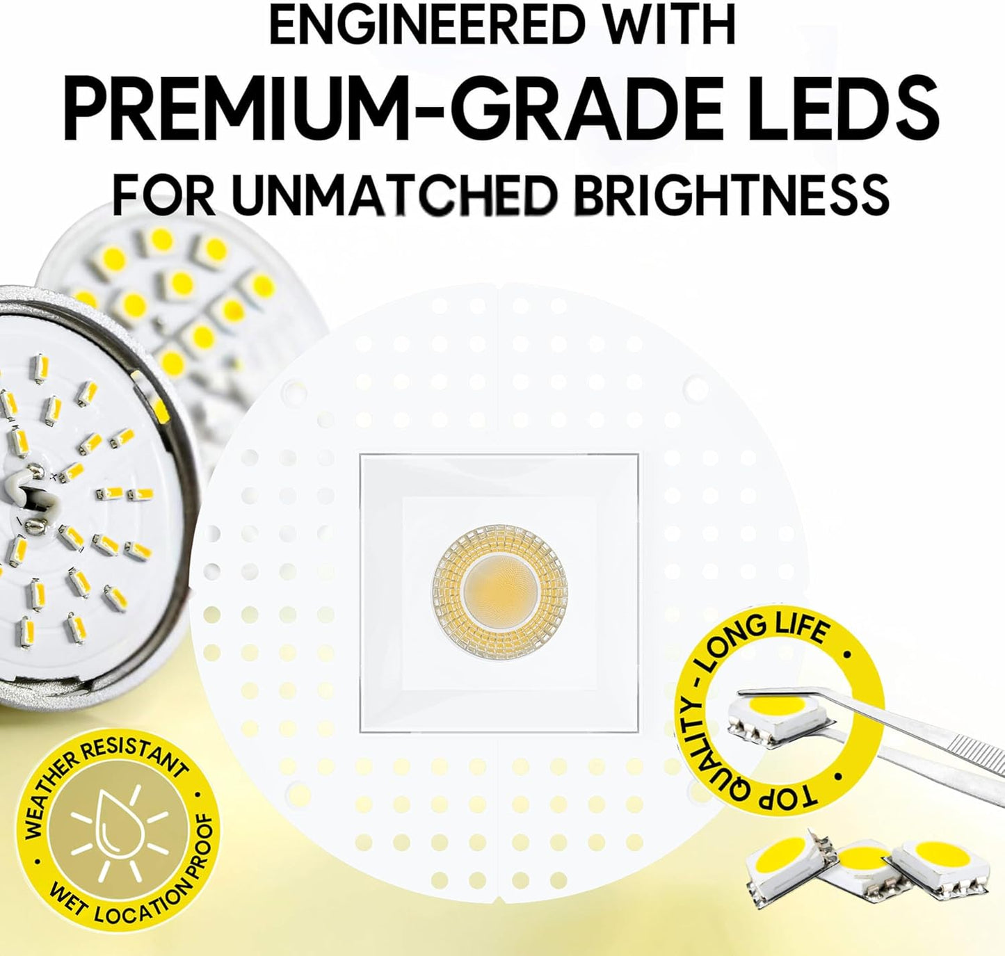 P-7435 3 inch Trimless Single Head Square White HO, 24W, 2100 Lumens, Non-IC, 5CCT Recessed Light