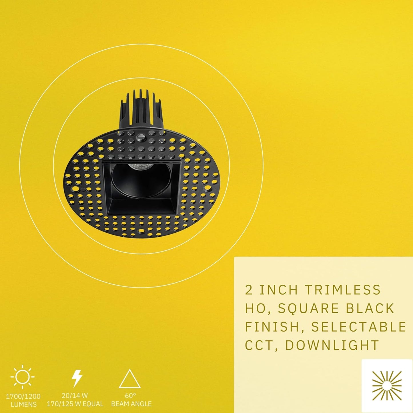 P-6389 2 Inch Trimless Square Black 20W-14W=170W-125W, 1700-1200 Lumens 5CCT Recessed Light