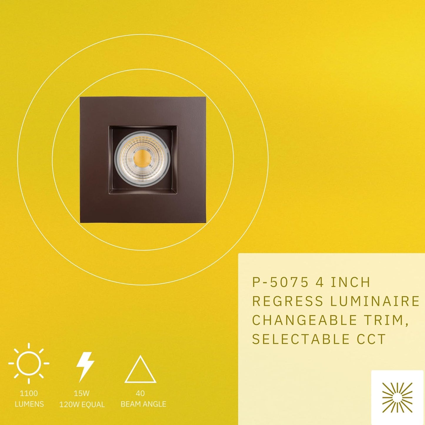 P-5075 4 Inch Square Bronze 15W 1100 Lumens 5CCT Recessed Light