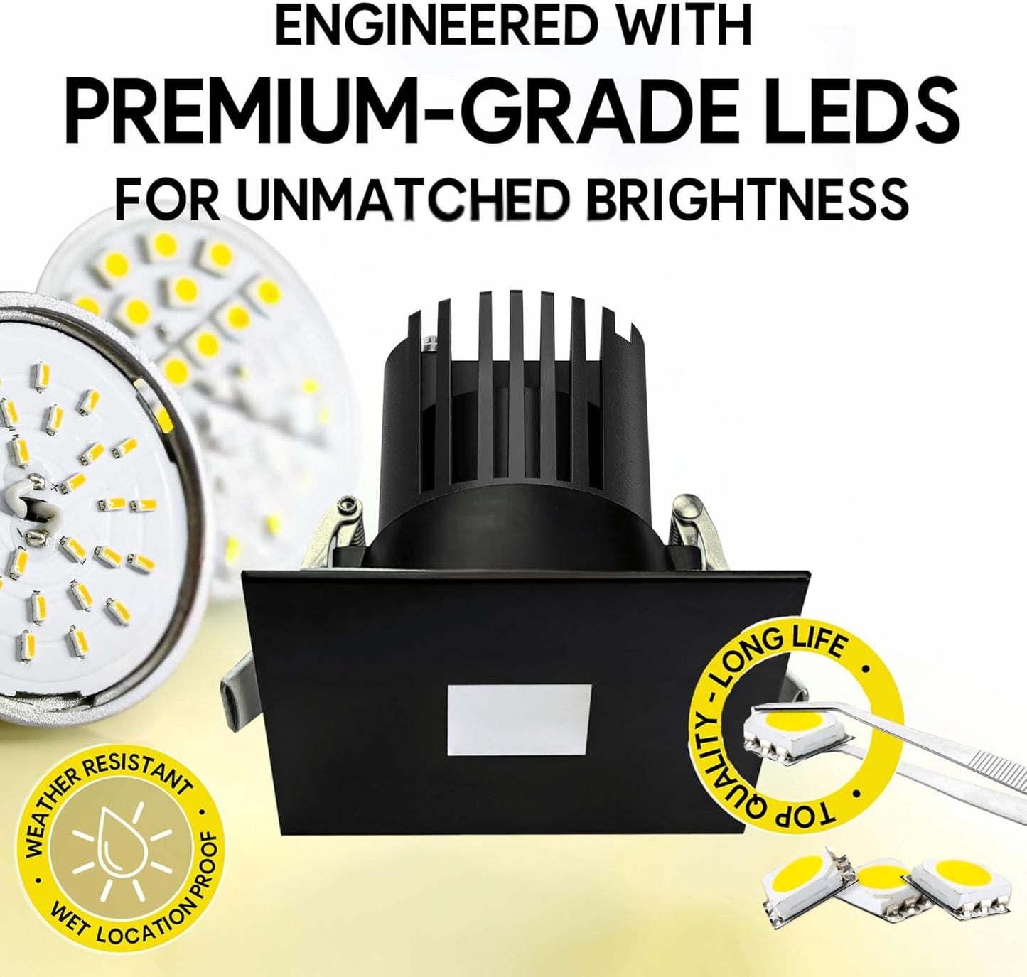 P-6951 3 inch Square Black Pinhole Trim Downlight Luminaire 9W=75W, 850 Lumens, 5CCT