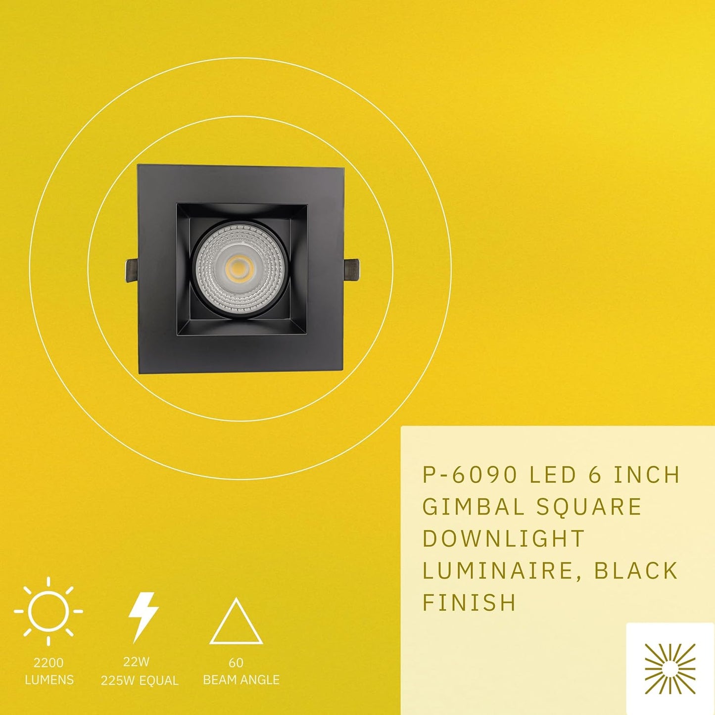 P-6090 6 Inch Square Black 22W 2200 Lumens 5CCT Gimbal Light