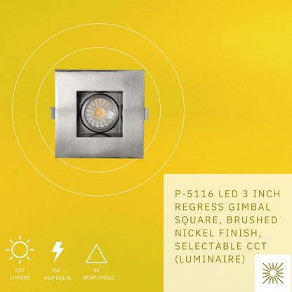 P-5116 3 Inch square Brushed Nickel 8W, 650 lumens Gimabl Light