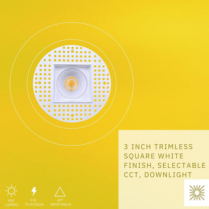 P-6370 3 Inch Trimless Square White 9W 850 Lumens 5CCT Recessed Light