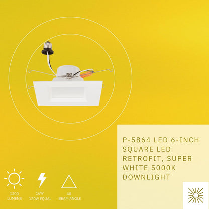 P-5864 6 Inch Square White Smooth 16W 1200 Lumens Super White 5k Retrofit Light