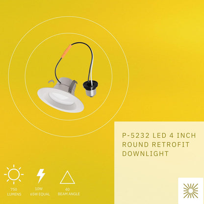 P-5232 4 Inch Round White 10W 750 Lumens Super White 5k Retrofit Light