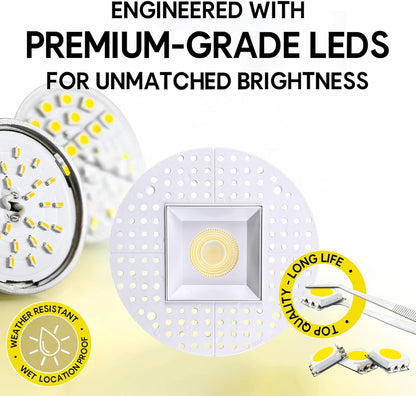 P-7142 3.5 inch Trimless Square White HO 18-30W, 1700-2700 Lumens 5CCT Recessed Light