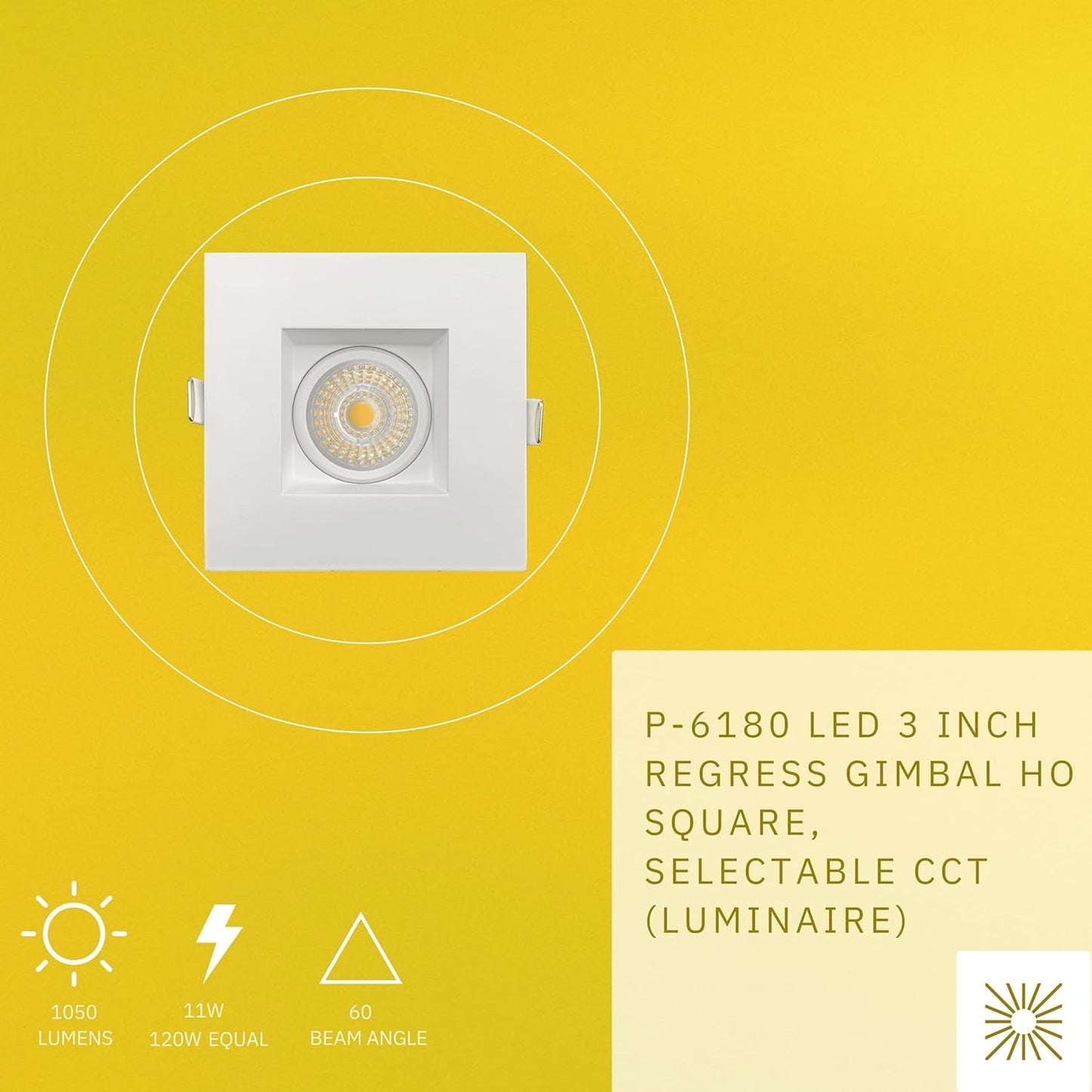 P-6180 3 Inch Square White 11W 1050 Lumens 5CCT Gimbal Light