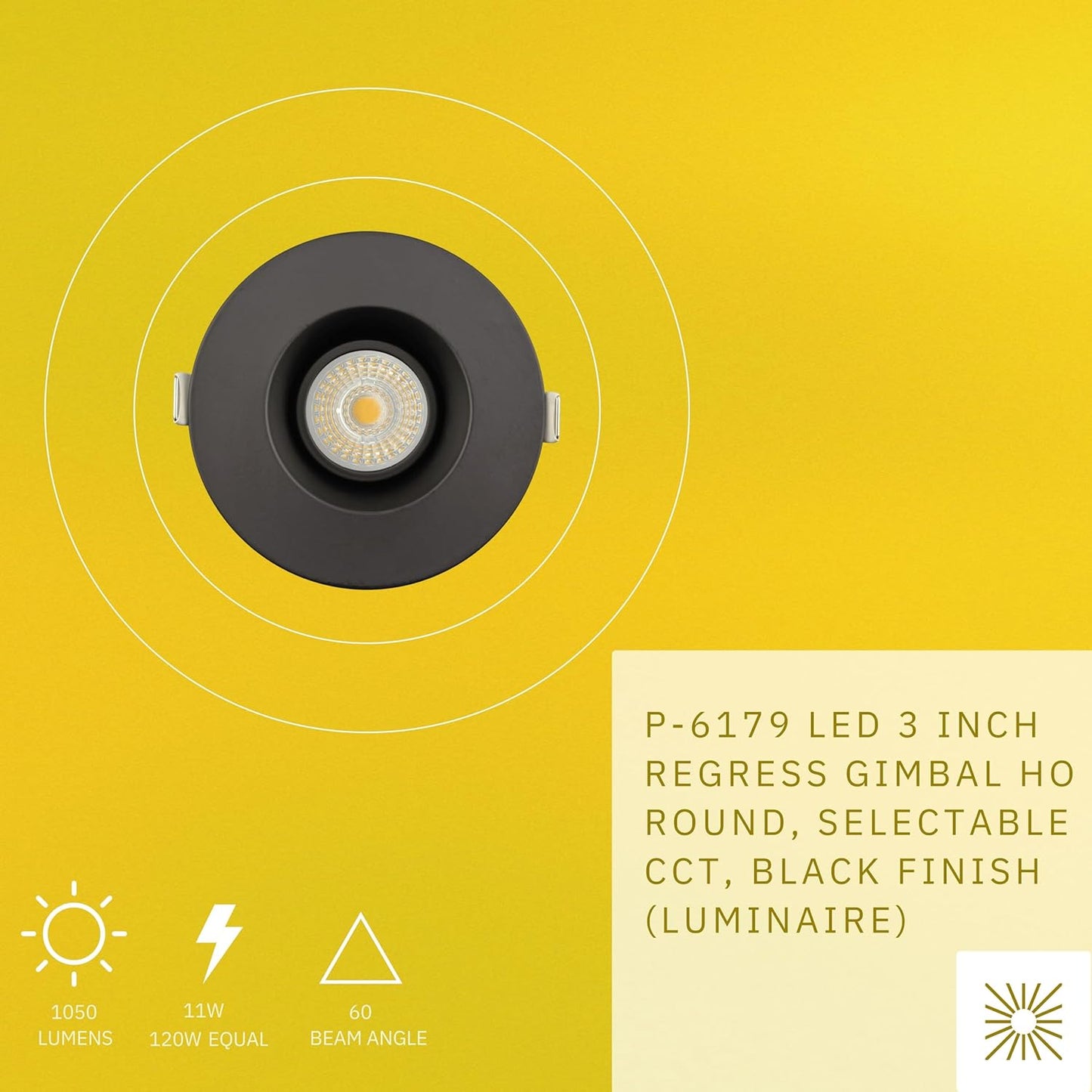 P-6179 3 Inch Round Black 11W 1050 Lumens 5CCT Gimbal Light