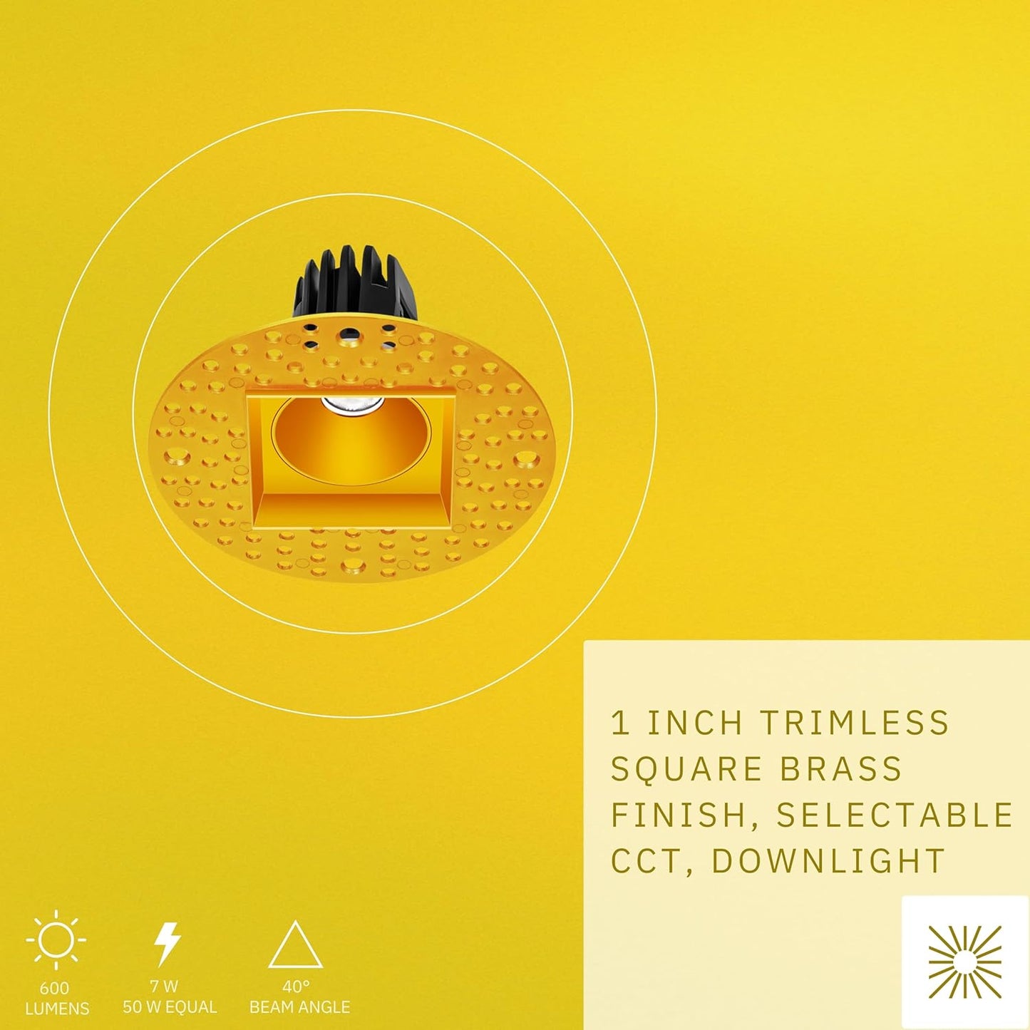 P-6409 1.5 Inch Trimless Square, Brass Finish 7 Watts, 600 Lumens 5CCT Recessed Light