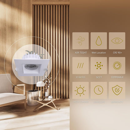P-5090 5 Inch Square White 23W 2000 Lumens 5CCT Recessed Light