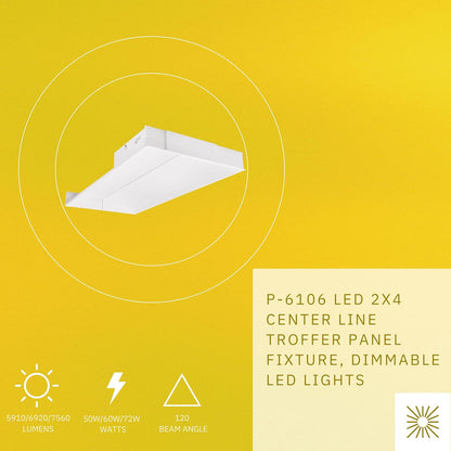 P-6106 2X4 Center Line White 50W/60W/72W 7560 Lumens 4CCT Troffer Panel