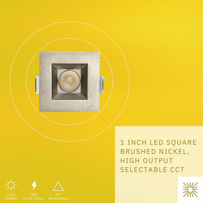 P-6525 1 Inch Square Brushed Nickel Smooth High-Output, 15 Watts, 1100 Lumens 5CCT Recessed Light