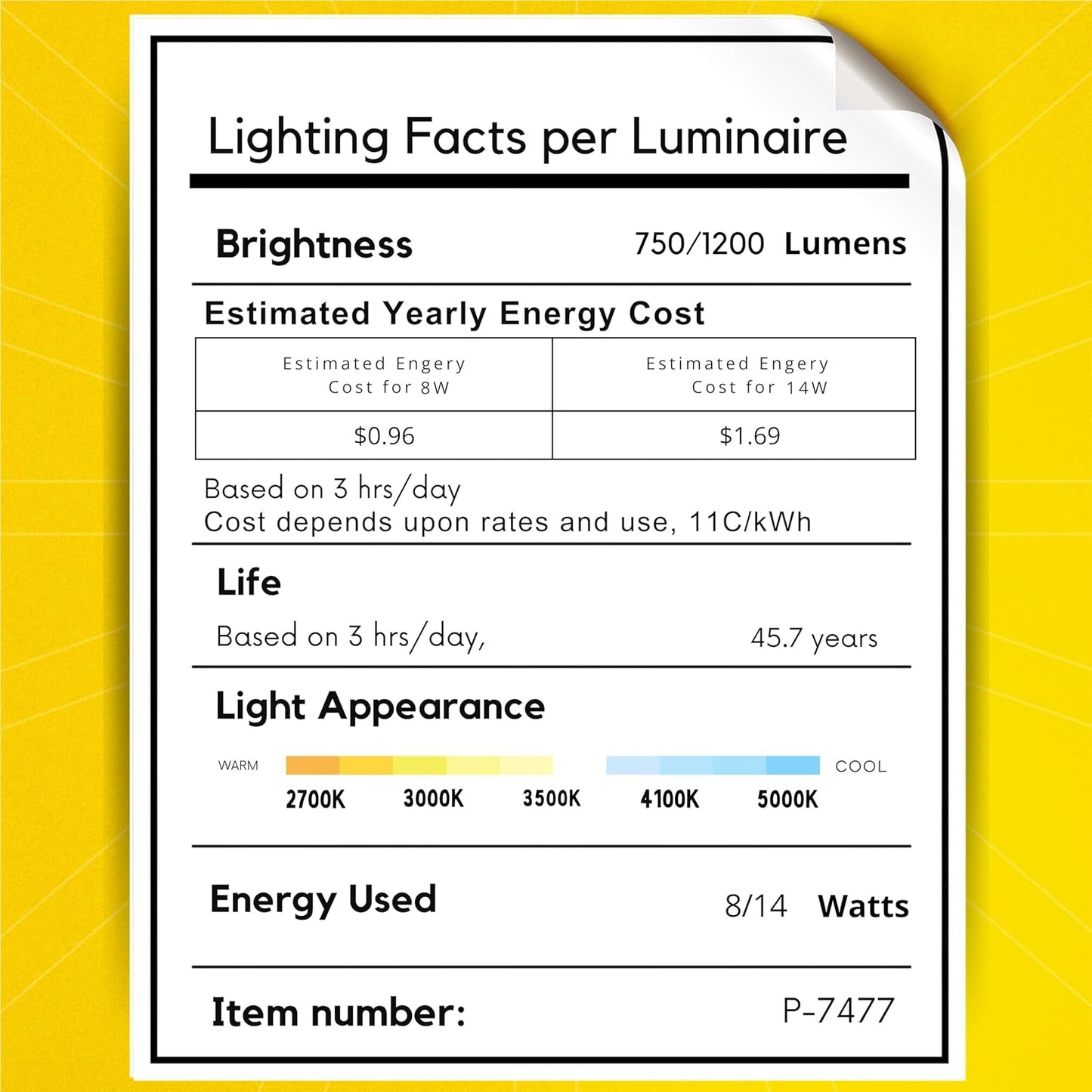 P-7477 2 inch Baffle Round White HO, 8/14W, 750/1200 Lumens, 5CCT Recessed Light
