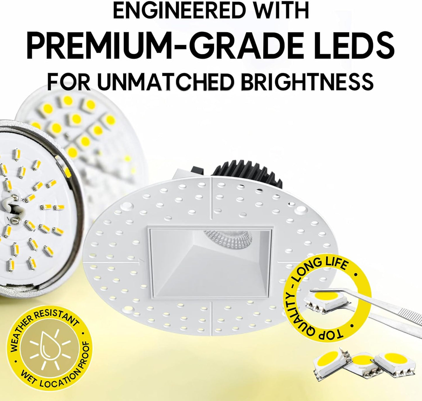 P-7553 3 inch Trimless Square Wall-Wash White, 8W, 800 Lumens, 5CCT Recessed Light