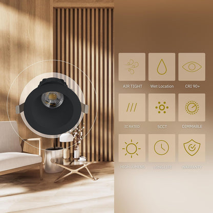 P-5468 4 Inch Round Deep Black Smooth 15W 1100 Lumens 5CCT Recessed Light