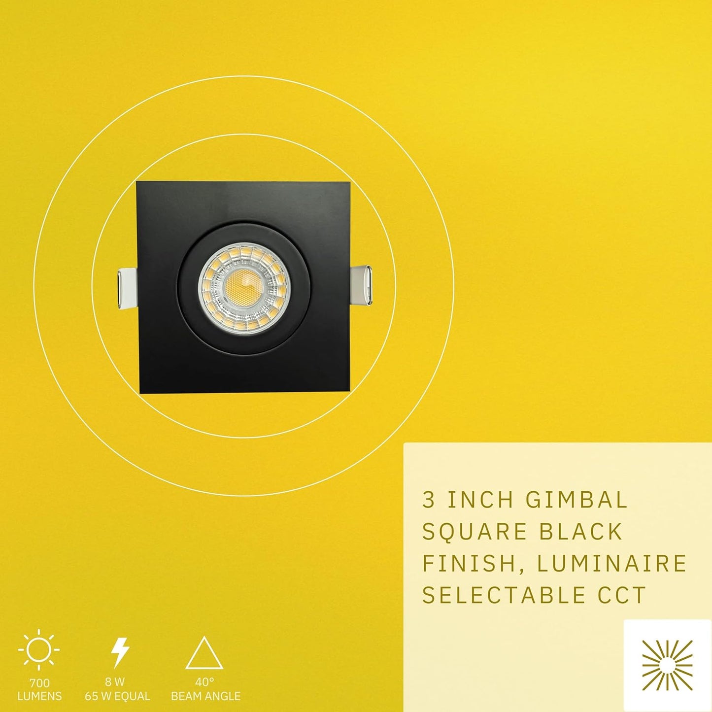 P-6545 3 Inch Gimbal Square, Black Finish 8 Watts, 700 Lumens 5CCT Recessed Light