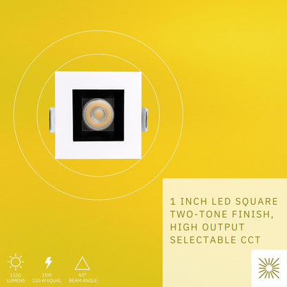 P-6523 1 Inch Square Two-Tone Smooth High-Output, 15 Watts, 1100 Lumens 5CCT Recessed Light