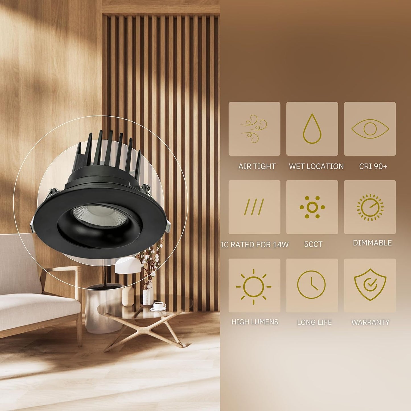 P-6493 3.5 Inch Gimbal Round, Black Finish 20 Watts, 1850 Lumens 5CCT Recessed Light