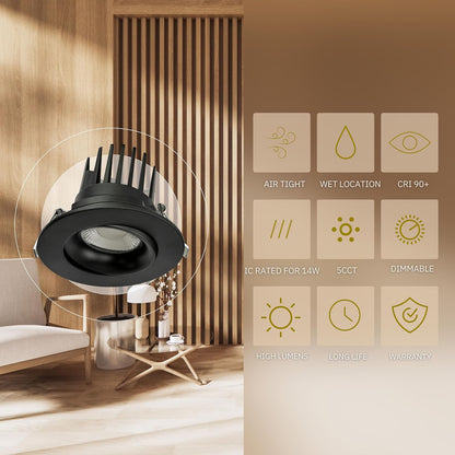 P-6493 3.5 Inch Gimbal Round, Black Finish 20 Watts, 1850 Lumens 5CCT Recessed Light