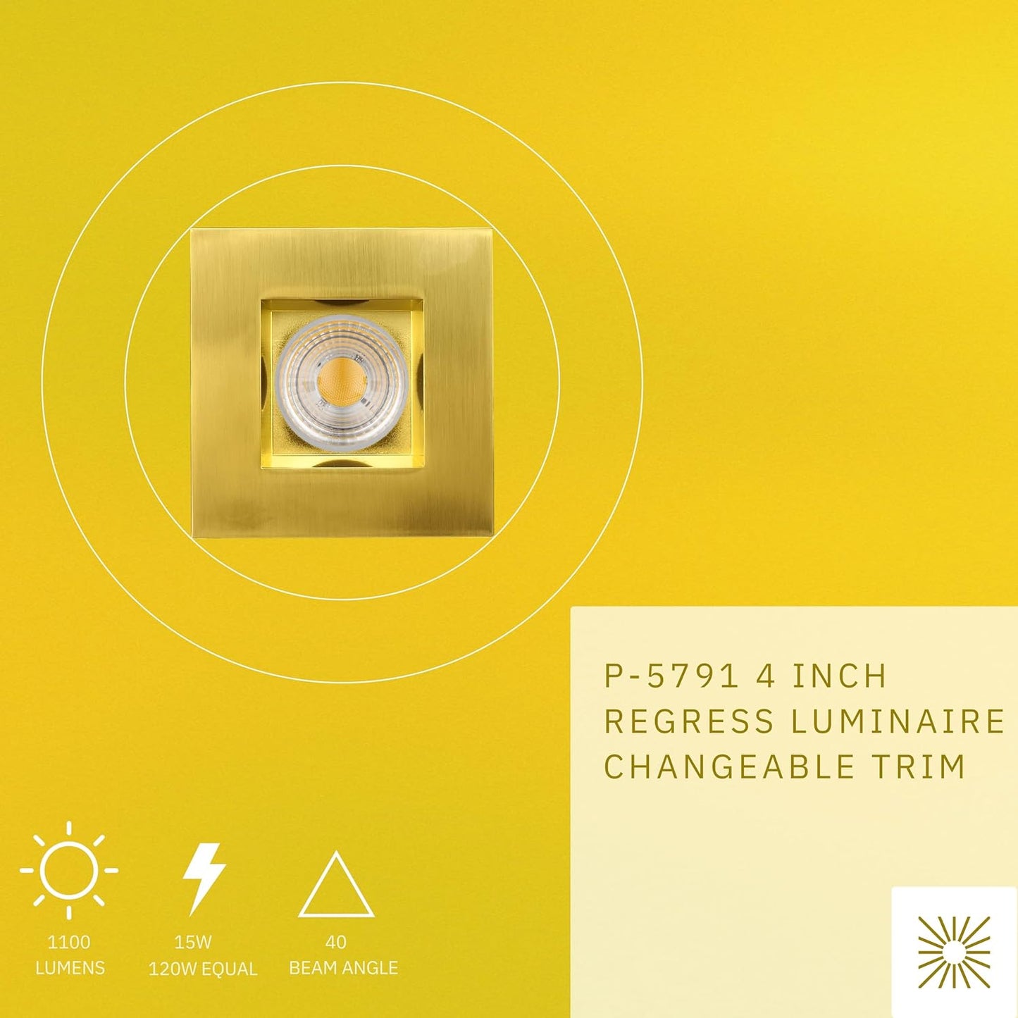 P-5791 4 Inch Square Brushed Brass 15W 1100 lm Neutral White 35k Recessed Light