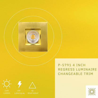P-5791 4 Inch Square Brushed Brass 15W 1100 lm Neutral White 35k Recessed Light