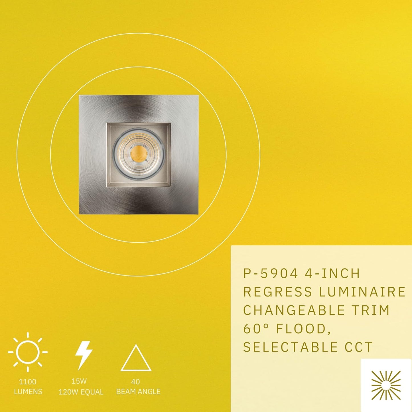 P-5904 4 Inch Square Brushed Nickel 15W 1100 Lumens 5CCT Recessed Light
