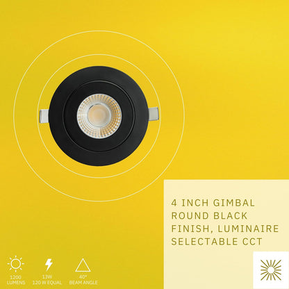 P-6528 4 Inch Gimbal Round, Black Finish 13 Watts, 1200 Lumens 5CCT Recessed Light