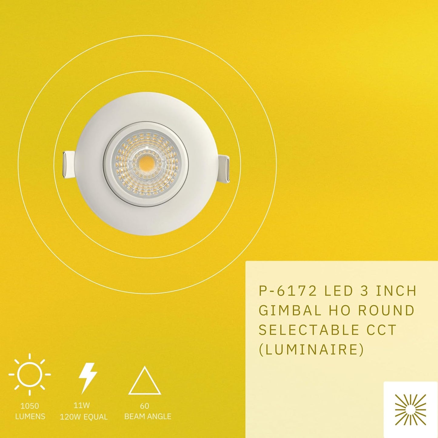 P-6172 3 Inch Round White 11W 1050 Lumens 5CCT Gimbal Light